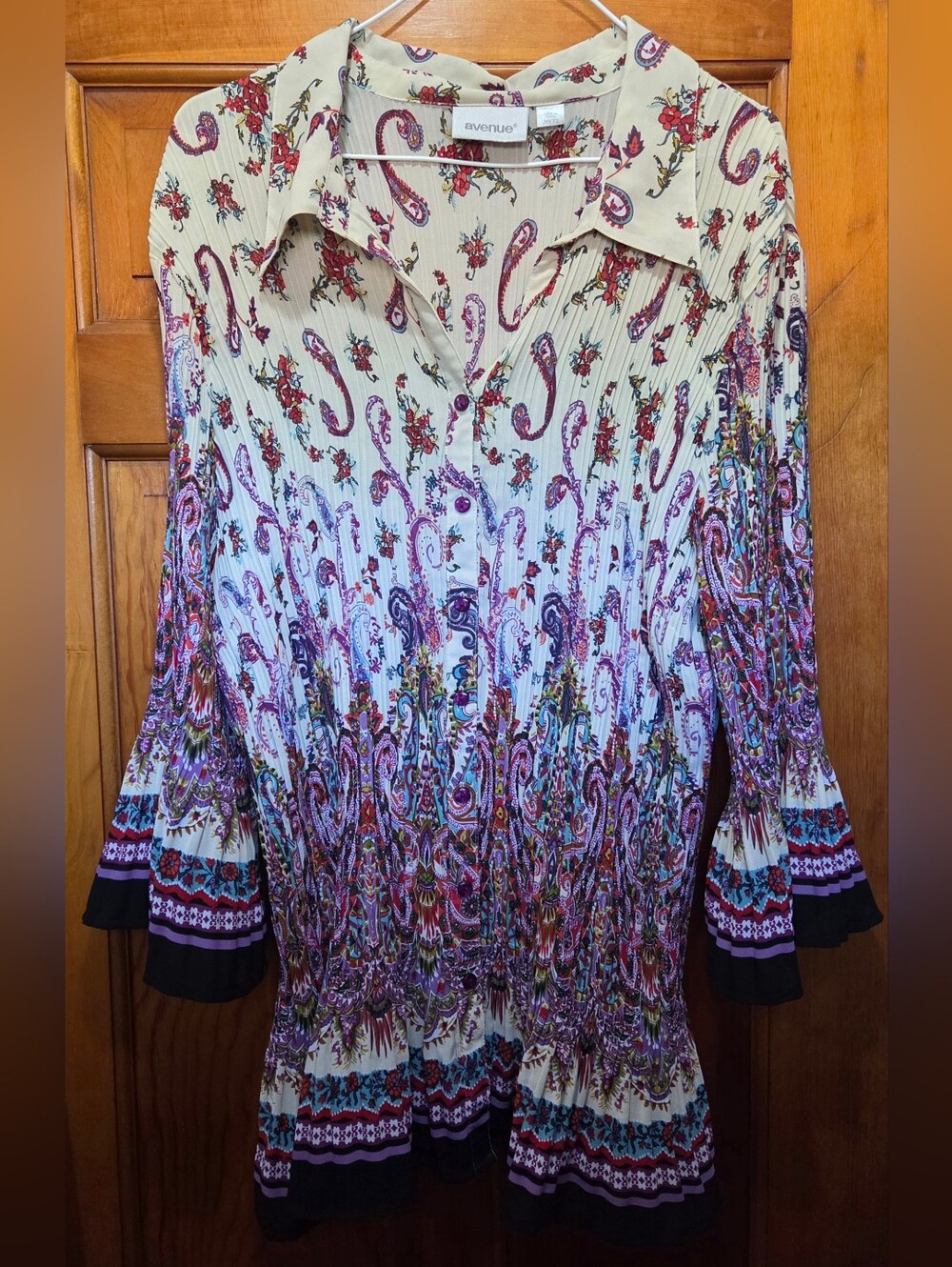 Vintage Y2K Avenue Plus Size 30/32 Pleated Paisley Button Down Blouse